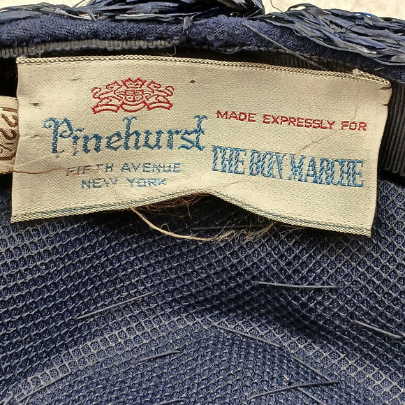 Vintage Pinehurst Women's Hat Pillbox Style Navy Blue Round Straw Hat - Picture 7 of 10